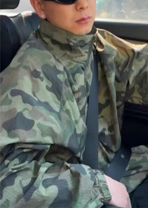 Up Zip Ice Collar Green Camouflage Mens Silk Stand Coats Summer