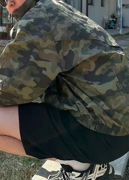 Up Zip Ice Collar Green Camouflage Mens Silk Stand Coats Summer