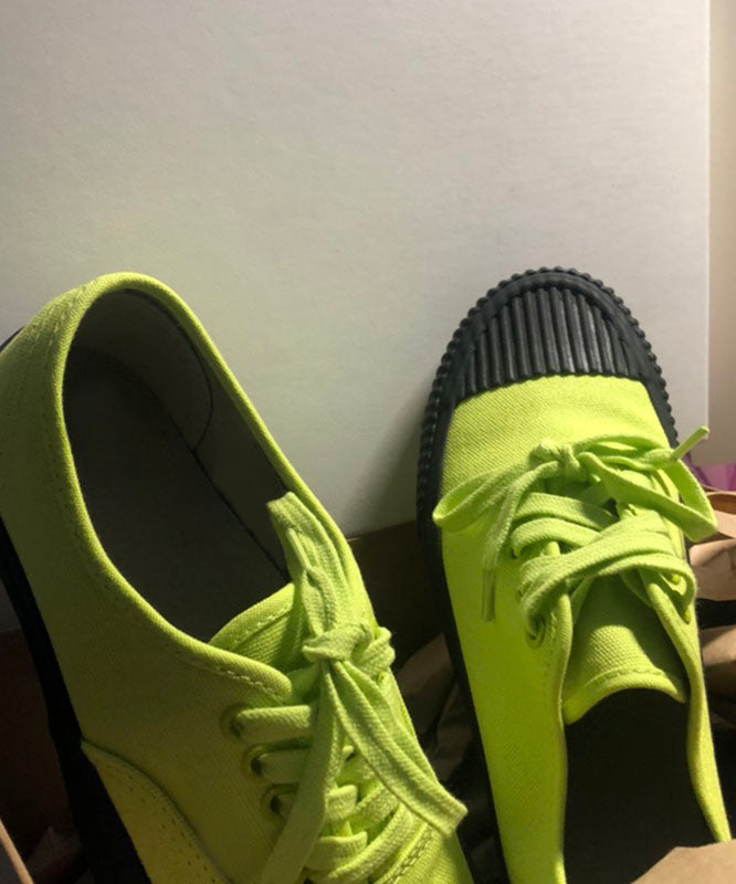 Green Canvas Casual Asymmetrical Flat Shoes Cross Strap DD1022