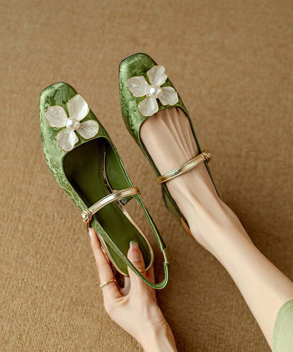 Style Chunky Leather Faux Sandals Green Floral New Chinese