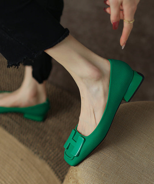 Comfy Splicing Flat Shoes Cowhide Green Leather