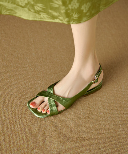 Strap Cross Leather Sandals Cowhide Peep Green Walking Splicing