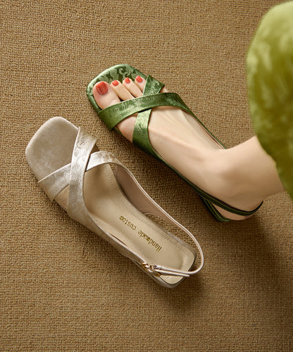 Strap Cross Leather Sandals Cowhide Peep Green Walking Splicing