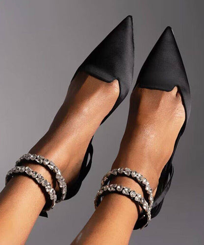 Style American Green Splicing Zircon Flat Toe Pointed Sandals