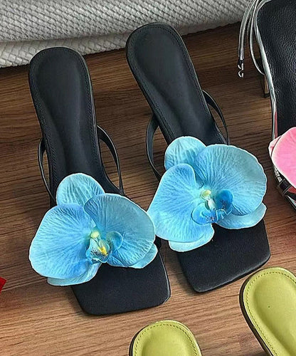 Handmade Sandals Floral Slide Heels Splicing Green High