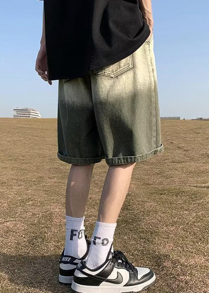 Shorts Pockets Color Green Mens Waist Gradient Elastic Letter