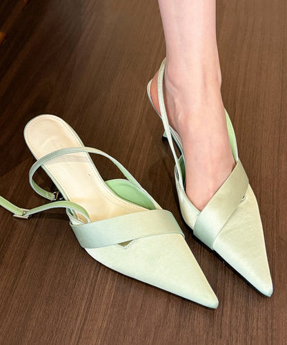 Toe Pointed Classy Satin Green Sandals High Splicing Heel