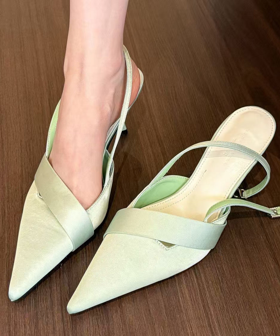 Toe Pointed Classy Satin Green Sandals High Splicing Heel