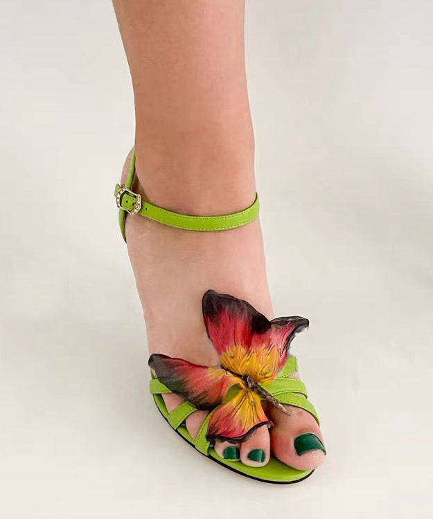 Sandals High Splicing Fashion Heels Green Leather Cowhide
