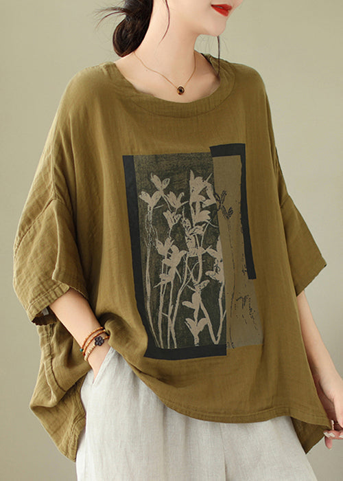 O Design t Top Neck Green Sleeve Cotton Batwing Low Shirts High