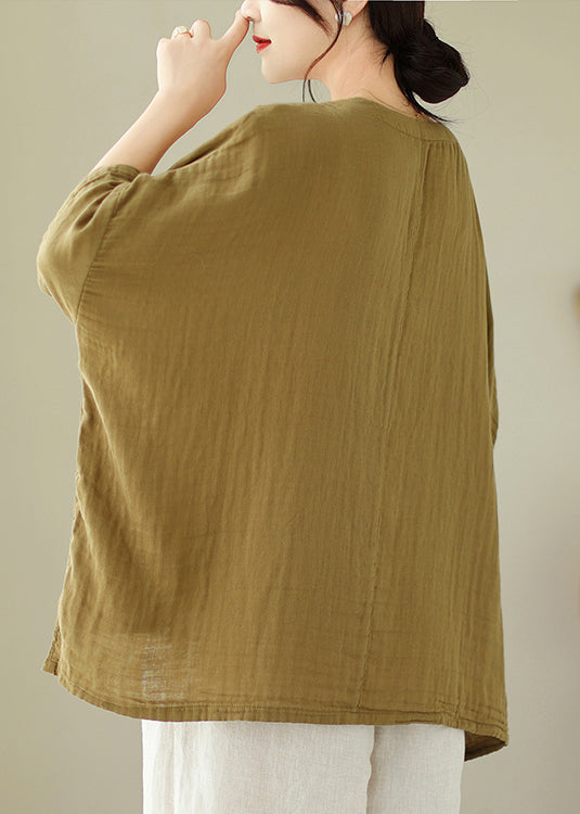 O Design t Top Neck Green Sleeve Cotton Batwing Low Shirts High