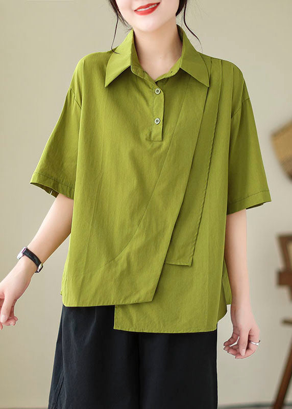 Peter Tops Blouse Pan Green Cotton Summer Patchwork Collar