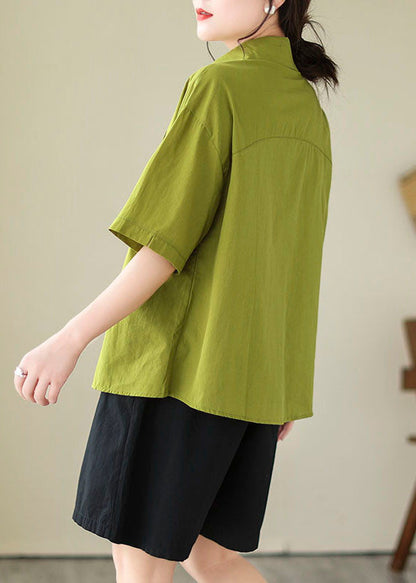 Peter Tops Blouse Pan Green Cotton Summer Patchwork Collar