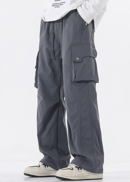 Men Pockets Pants Waist Casual Spring Elastic Cotton Green