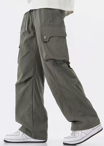 Men Pockets Pants Waist Casual Spring Elastic Cotton Green