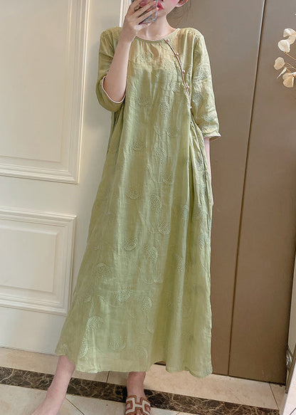 Set Green Pieces Pockets Linen Sleeve Two Embroidered Bracelet