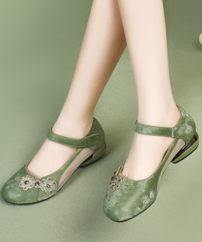 Satin Green Breathable Splicing Strap Buckle Sandals Mesh