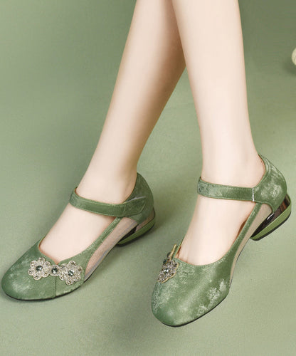 Satin Green Breathable Splicing Strap Buckle Sandals Mesh
