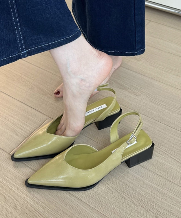 Chunky Splicing Faux Sandals Leather Toe Pointed Green