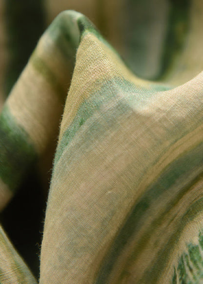 Stripe O Sleeve Linen Bracelet Neck Green Shirts