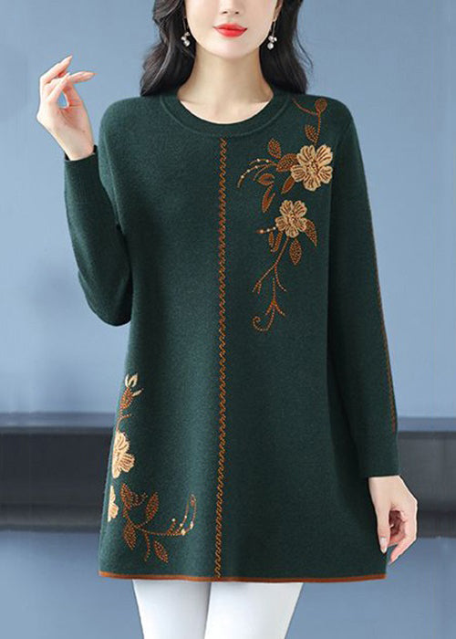 Green Zircon Cozy Wool Knit Sweaters O Neck Spring TB029