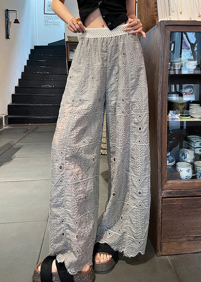 Trousers Grey Embroidered Out Summer Hollow Pants Straight