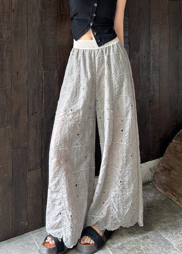 Trousers Grey Embroidered Out Summer Hollow Pants Straight