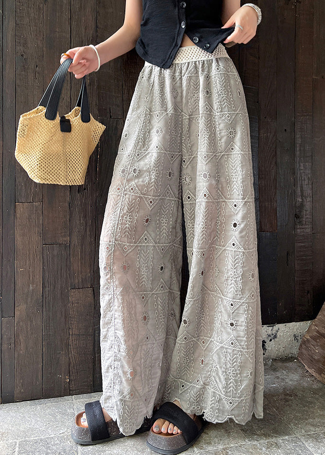 Trousers Grey Embroidered Out Summer Hollow Pants Straight