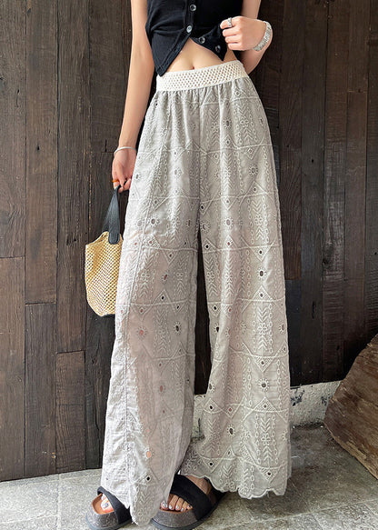 Trousers Grey Embroidered Out Summer Hollow Pants Straight