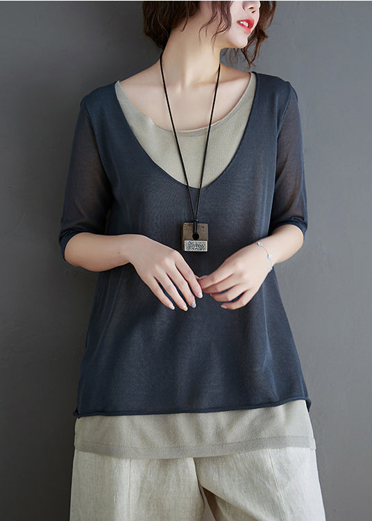 O-Neck Summer Patchwork Grey Tank Knit