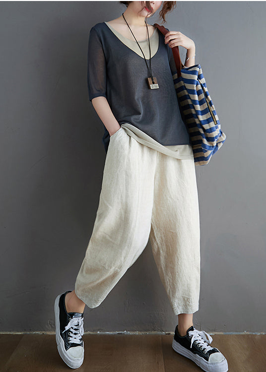 O-Neck Summer Patchwork Grey Tank Knit