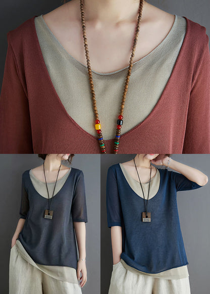 O-Neck Summer Patchwork Grey Tank Knit