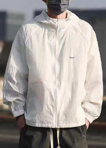 Pockets Summer Mens Hooded Drawstring Coat 50+ Grey UPF