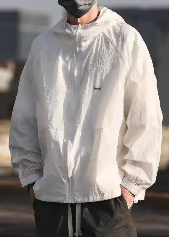 Pockets Summer Mens Hooded Drawstring Coat 50+ Grey UPF