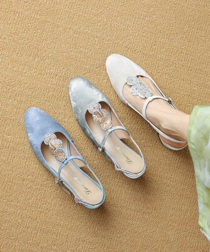 Grey Satin Cowhide Leather Splicing Buckle Strap Chunky Sandals DD1051