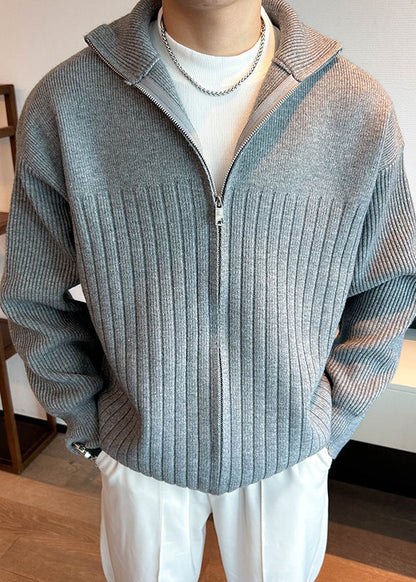 Solid Coat Spring Pan Peter Men Grey Knit Collar