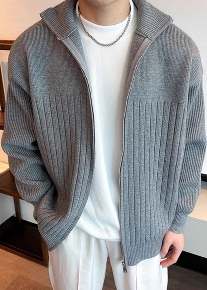 Solid Coat Spring Pan Peter Men Grey Knit Collar