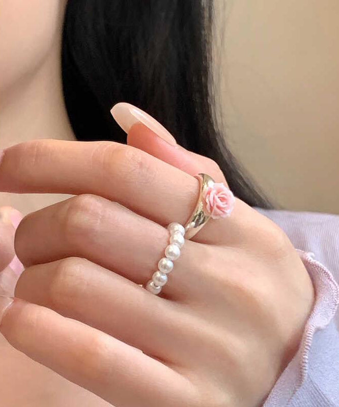Floral Two-Piece Set Alloy Handmade Rings Pearl