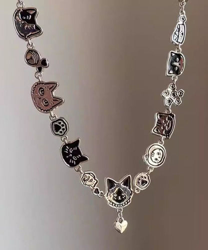Necklace Cat Pendant Graffiti Black Handmade Alloy