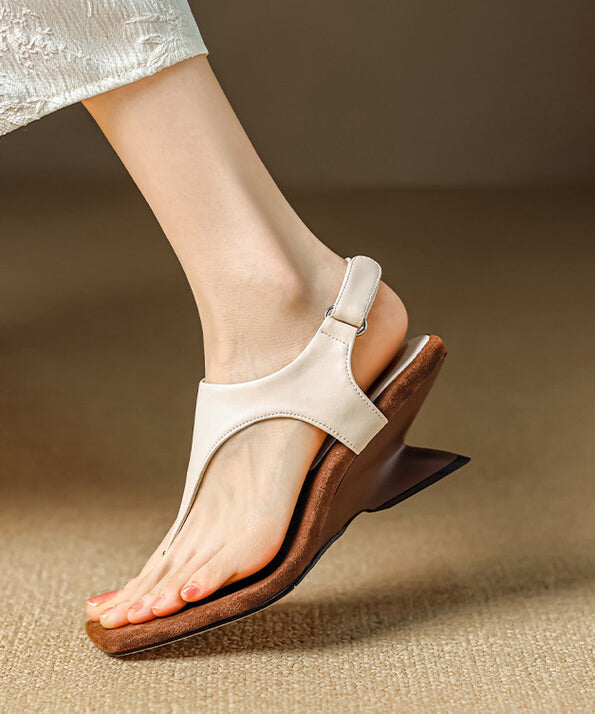 Flops Black Cowhide Wedge Handmade Leather Flip