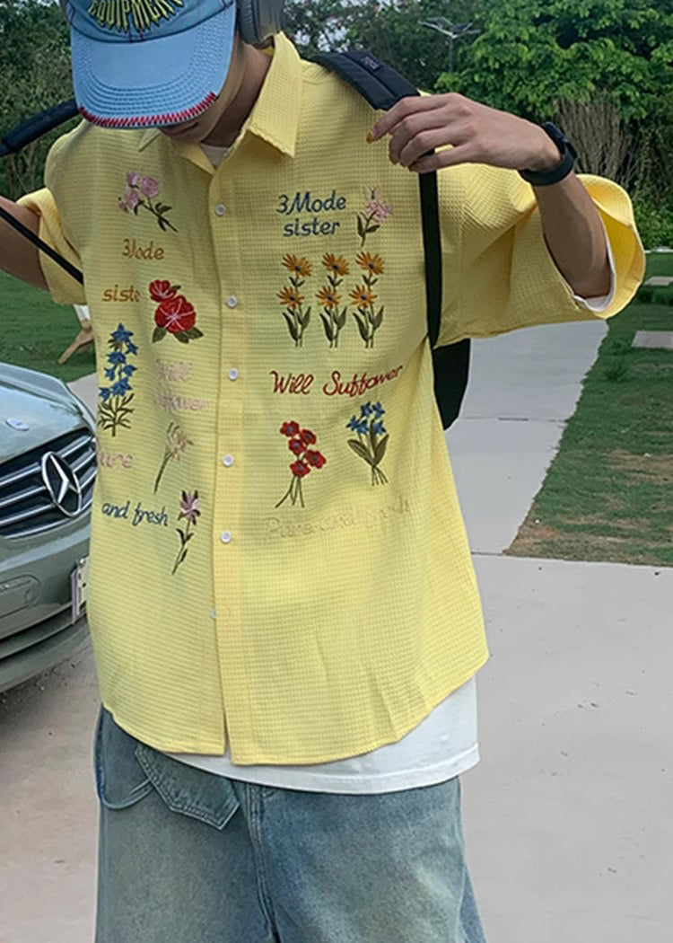 Handmade Cotton Embroideried Mens Blue Shirt Plaid Summer