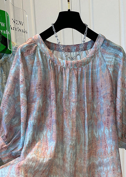 Bracelet Tie Handmade Neck Top O Dye Blue Sleeve Chiffon