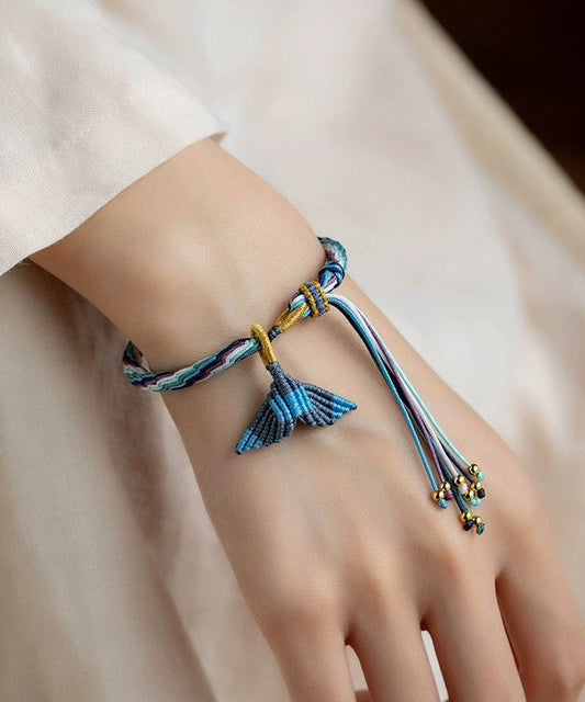 Fish Tail Weaving Rope Charm Tassel Handmade Colorful Blue