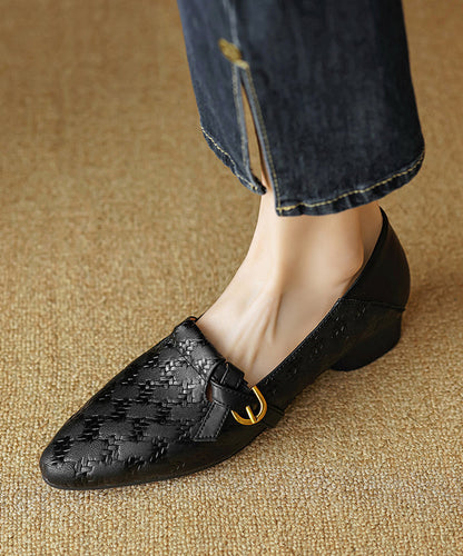 Leather Cowhide Pointed Feet Toe Handmade Shoes Flat Brown