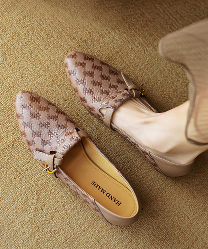 Cowhide Handmade Shoes Flat Feet Pointed Toe Brown Leather