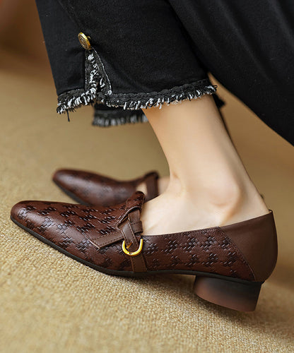 Cowhide Handmade Shoes Flat Feet Pointed Toe Brown Leather