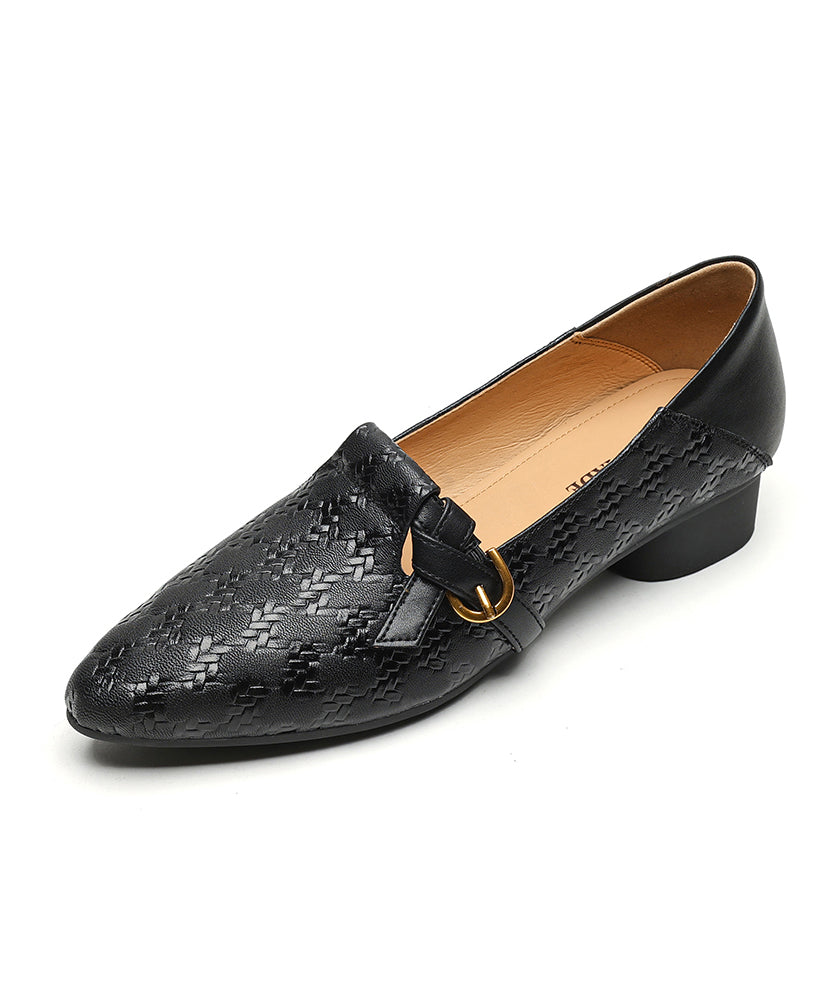 Leather Cowhide Pointed Feet Toe Handmade Shoes Flat Brown