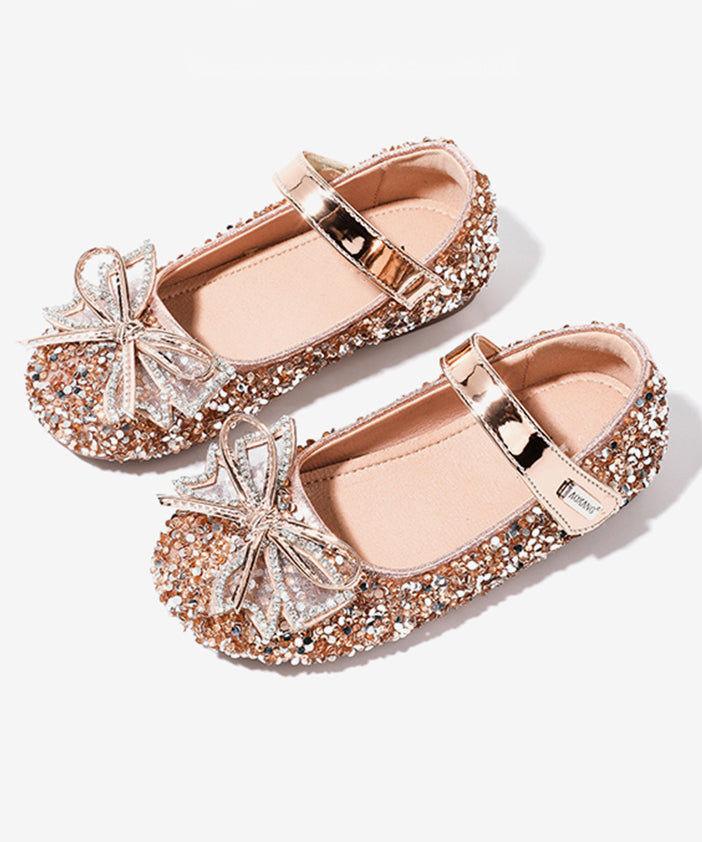 Shoes Girls Champagne Buckle Bow Flat Handmade Strap Zircon
