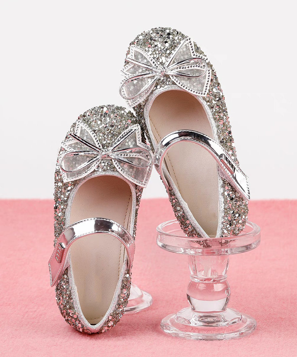 Shoes Girls Champagne Buckle Bow Flat Handmade Strap Zircon