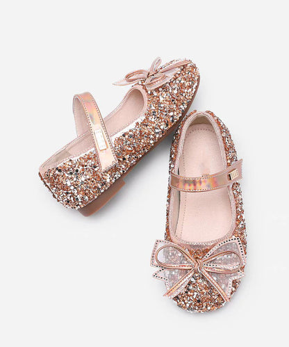 Shoes Girls Champagne Buckle Bow Flat Handmade Strap Zircon
